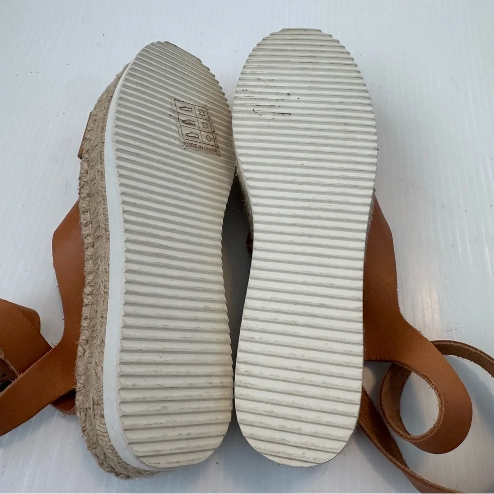 Soludos Olympia Platform Espadrille Sandals size 9 tan leather straps